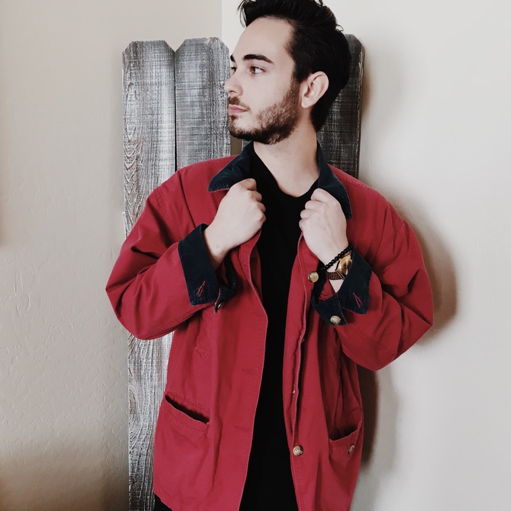 Vintage Red Jacket with Corduroy Collar